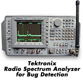 Tektronix electronic spectrum analyzer used to detect electronic bugs and surveillance devices. Technical Surveillance Counter Measures (TSCM) bug sweeping bugsweeps